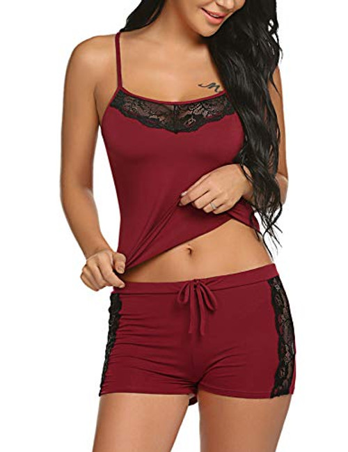 Avidlove Women Lingerie Sleepwear Set Modal Cami and Shorts Set Lace Pajamas Nighty Wine Red Large Avidlove Women Lingerie Sleepwear Set Modal Cami and Shorts Set Lace Pajamas Nighty Wine Red Large