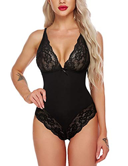 Avidlove Women Lingerie Bodysuit Snap Crotch Teddy One Piece Babydoll BlackS Avidlove Women Lingerie Bodysuit Snap Crotch Teddy One Piece Babydoll BlackS
