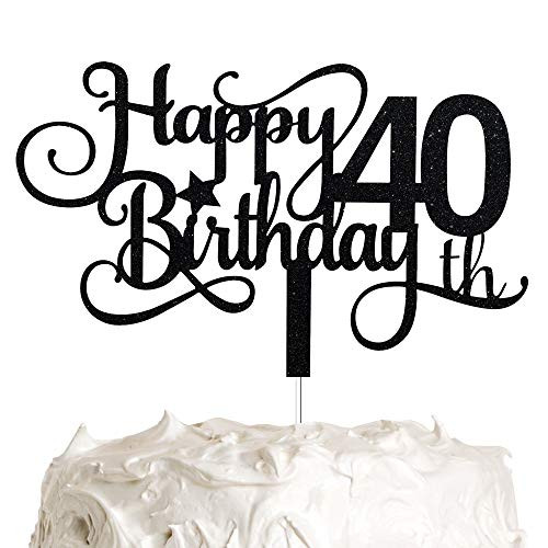 Black Glitter 40th Birthday Cake Topper Happy 40th Birthday Cake Topper 40th Birthday Party Decorations