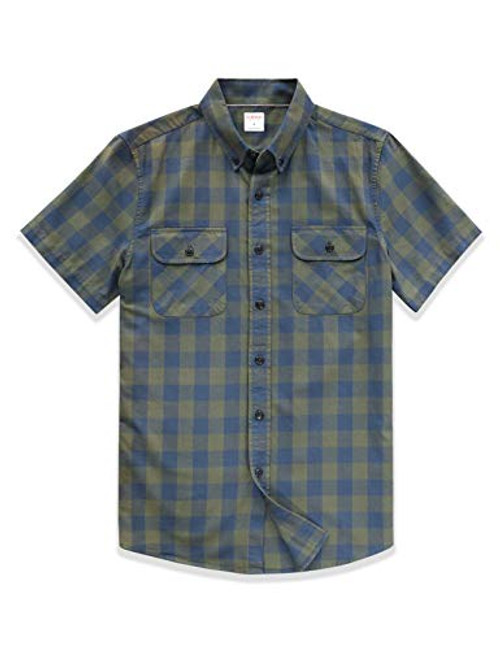 Dubinik Mens Plaid Short Sleeve Shirts ButtonDown Casual Cotton Shirts Regular Fit with Two Pockets