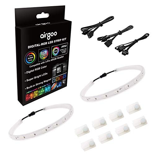 PC DigitalRGB LED Strip Silicone Housing Addressable LED Strip Light for 5V 3pin ARGB LED Header Compatible with Aura SYNC Gigabyte RGB Fusion MSI Mystic Light Sync with Strong Magnetic Clips