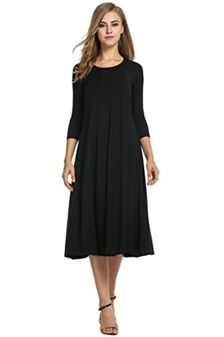 Hotouch Womens 34 Sleeve Casual Loose Solid Midi TShirt Dress Black XL