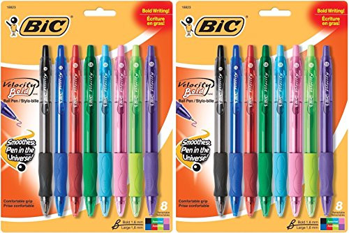 BIC Velocity Bold Fashion Ball Pen, 1.6 mm Bold Point (18823), Assorted, 8-Count (Set of 2)