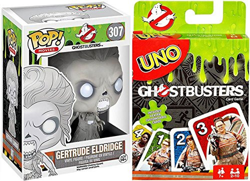Ghostbusters Funko Uno pack - Gertrude Eldridge Ghost Vinyl Figure & Ghostbusters UNO Edition Card Game Fun Bundle