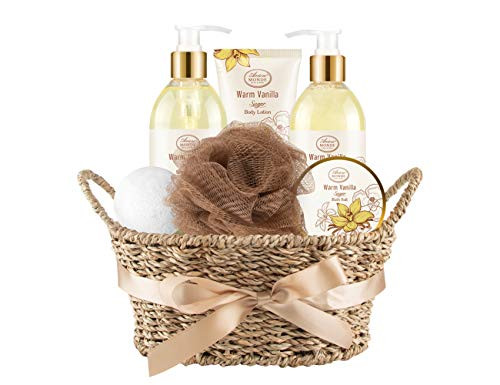 Bath  Shower Spa Basket Gift Set Warm Vanilla Sugar Scent with Shower Gel Bubble BathBody Lotion Bath BombBath Salt Bath and Body Gift Box for Women