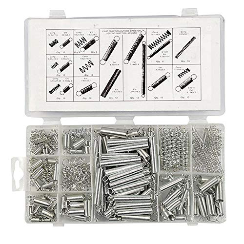 Anfukone 200 PCS Spring Assortment Set Carbon Steel Plated Compression Extension Springs for Repair