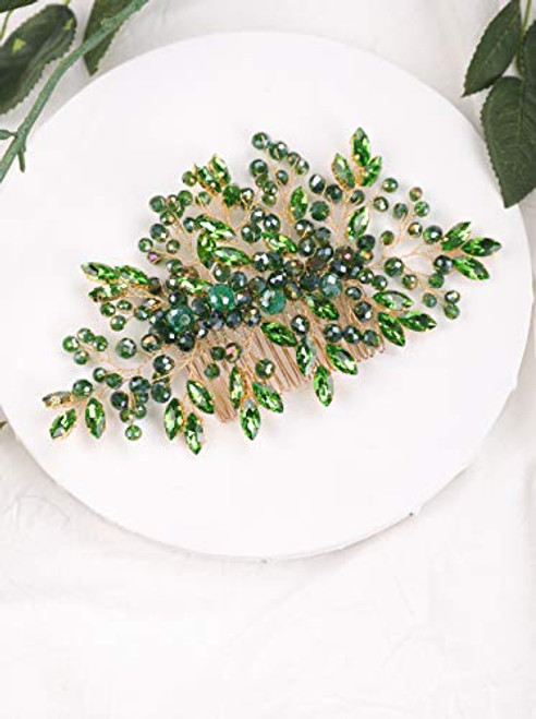 Aimimier Bridal Emerald Hair Comb Green Crystal Hair Piece Wedding Hair Accessories for Women and Girls Green