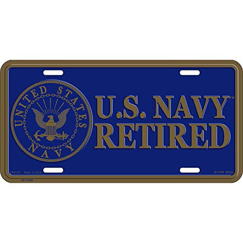Artisan Owl United States Navy Retired USN Automobile Metal License Plate Including Fastener Screws