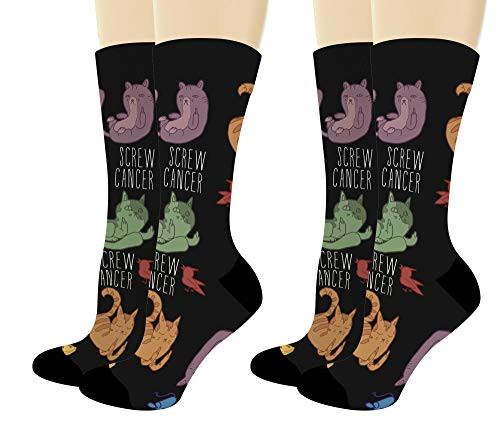 Beat Cancer Gifts Screw Cancer Cat Middle Finger Socks Last Chemo Socks 2Pairs Novelty Crew Socks