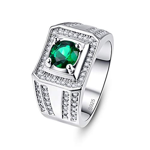 PAKULA 925 Sterling Silver Women Simulated Emerald Quartz Wide Band Ring Size 9