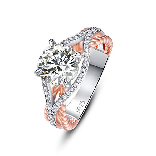 PAKULA 925 Sterling Silver Women Cubic Zirconia Solitaire Wedding Ring 2 Tone Rope Cross Band Size 8 PAKULA 925 Sterling Silver Women Cubic Zirconia Solitaire Wedding Ring 2 Tone Rope Cross Band Size 8