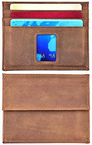 Kinzd Minimalist Mens Wallet RFID Front Pocket Wallet Secure Thin Credit Card Holder C3 Crazy Horse Leather Wallet
