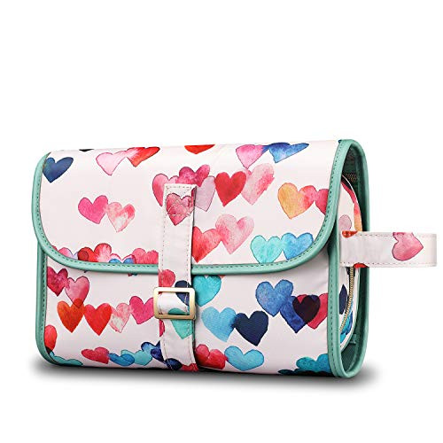 Portable Toiletry Cosmetic Travel Bag Fintie Large Water Resistant Hanging Makeup Organizer Storage Pouch Case for Women Girls Raining Hearts