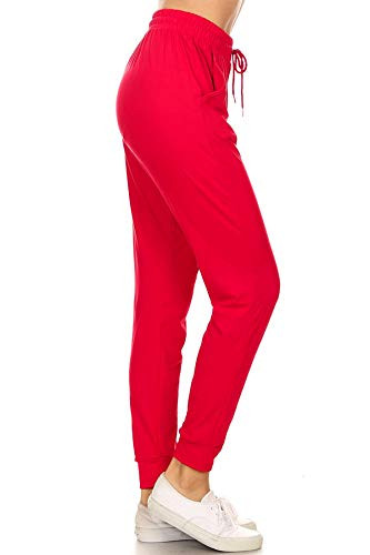 Leggings Depot JGA128REDM Solid Jogger Track Pants wPockets Medium