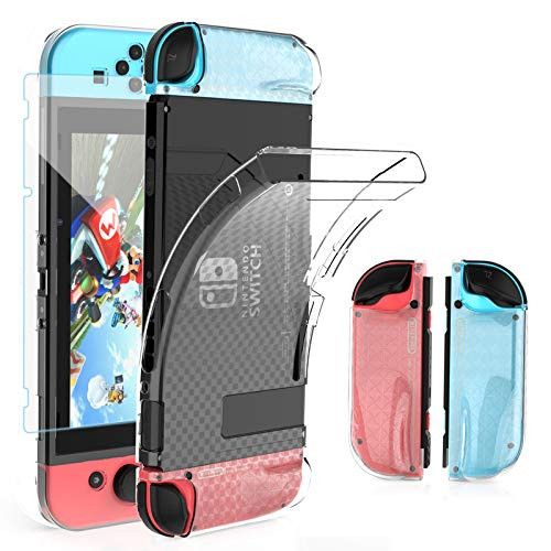 Nintendo Switch Dockable Case HEYSTOP Soft TPU Protective Case Cover for Nintendo Switch with Switch Tempered Glass Screen Protector and 6 Thumb Grip Caps
