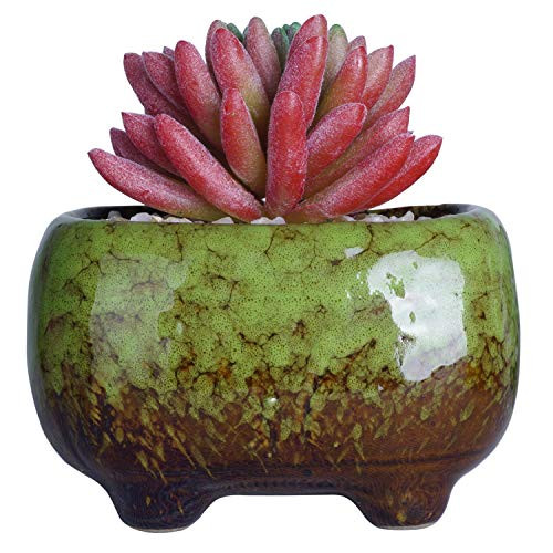 Succulent Pots  Ceramic Bonsai Pot with Drainage Rectangular Flower Plant Cactus Planter 48x34x3 inch Green