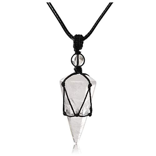 Top Plaza 6 Facet Reiki Healing Crystal Clear Quartz Stone Pointed Pendant Necklaces Adjustable Natural Gemstone Necklace Reiki Quartz Jewelry for Women Men Top Plaza 6 Facet Reiki Healing Crystal Clear Quartz Stone Pointed Pendant Necklaces Adjustable Natural Gemstone Necklace Reiki Quartz Jewelry for Women Men