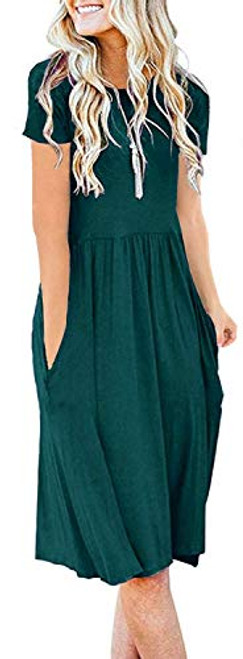 AUSELILY Womens Short Sleeve Pockets Empire Waist Pleated Loose Swing Casual Flare Dress S Dark Green AUSELILY Womens Short Sleeve Pockets Empire Waist Pleated Loose Swing Casual Flare Dress S Dark Green