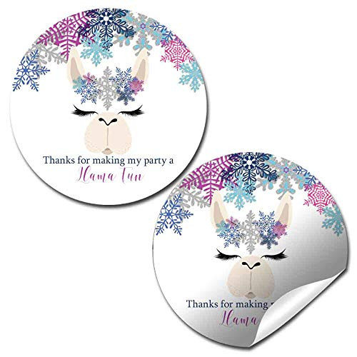 Llama Fun Winter Snowflake Llama Face Birthday Thank You Sticker Labels for Kids 40 2 Party Circle Stickers by AmandaCreation Great for Party Favors Envelope Seals  Goodie Bags