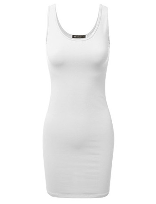 Doublju Womens Basic Scoop Neck Sleeveless Bodycon Mini Tank Dress White L