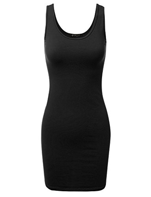 Doublju Womens Basic Scoop Neck Sleeveless Bodycon Mini Tank Dress Black S