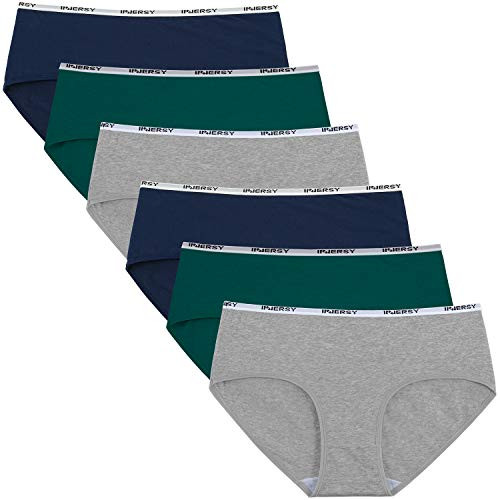 INNERSY Womens Cotton Sporty Underwear Hipster Panties Regular  Plus Size 6PackXLargeBlueEmeraldGrey