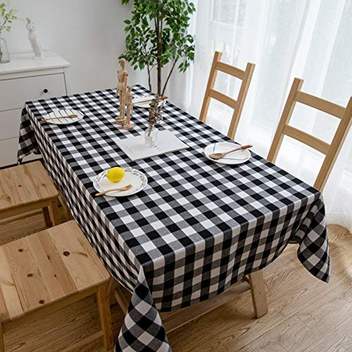 Aquazolax Buffalo Checkered Rectangle Tablecloth White and Black Textured Weights Fabric 6ft Long Table Cover 54 x 72 Black
