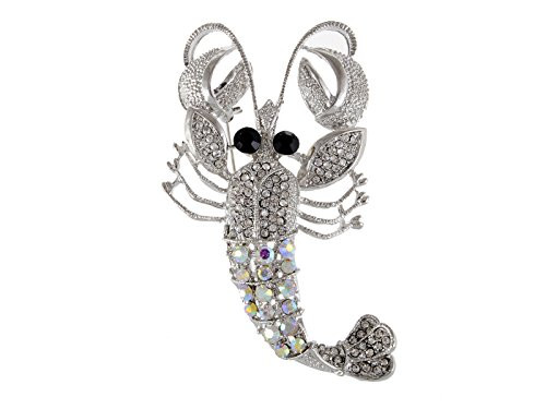Alilang Silvery Tone Iridescent Clear Rhinestones Nautical Lobster Crab Brooch Pin Alilang Silvery Tone Iridescent Clear Rhinestones Nautical Lobster Crab Brooch Pin