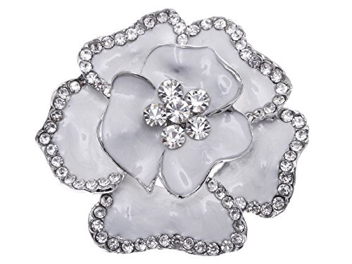 Alilang Silvery Tone Sparkly Clear Crystal Rhinestones White Enamel Flower Floral Brooch Pin Alilang Silvery Tone Sparkly Clear Crystal Rhinestones White Enamel Flower Floral Brooch Pin