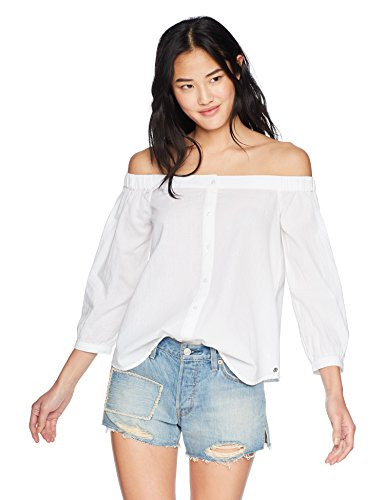 Volcom Juniors All Biz Off The Shoulder Button Up Blouse White XS