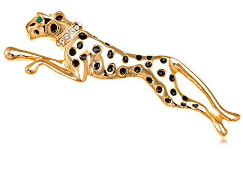 Alilang Golden Tone Shiny Clear Rhinestone Enamel Leopard Cougar Brooch Pin Alilang Golden Tone Shiny Clear Rhinestone Enamel Leopard Cougar Brooch Pin