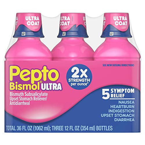 Pepto Bismol Liquid Ultra for Nausea Heartburn Indigestion Upset Stomach and Diarrhea Relief 12 Floz 3 Pack