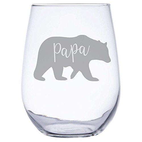 PAPA BEAR by InkPonyArt 17 ounce Engraved stemless wine glass