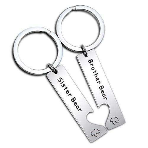 FEELMEM Sibling Jewelry Big Brother Little Sister Gift Sister Bear Brother Bear Matching Keyring Set of 2 for Sister and BrotherBig Brother GiftsLittle Sister Gifts Pigeon Pair GiftsSilver