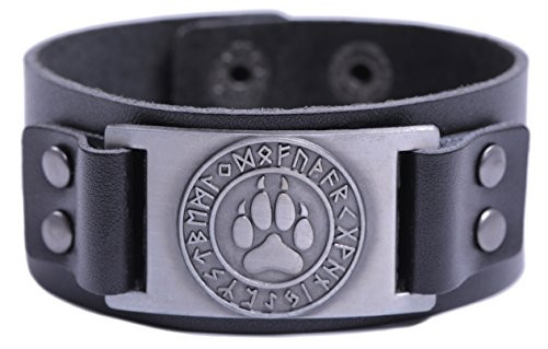 VASSAGO Vintage Talisman Norse Viking Runes Wolf Paw Bear Claw Amulet Bracelet for Men Women Black Leather Antique Silver VASSAGO Vintage Talisman Norse Viking Runes Wolf Paw Bear Claw Amulet Bracelet for Men Women Black Leather Antique Silver