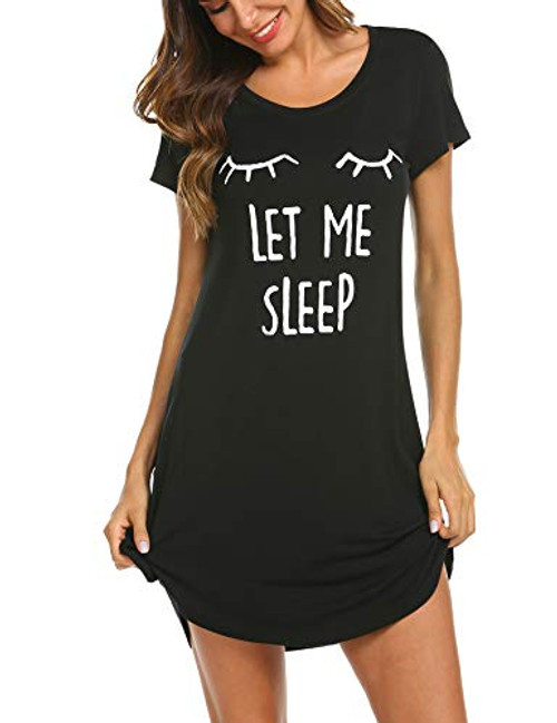 Hotouch Women Short Sleeve Nightgowns Cute Printed Cotton Sleepwear Nightshirts Black XL Hotouch Women Short Sleeve Nightgowns Cute Printed Cotton Sleepwear Nightshirts Black XL