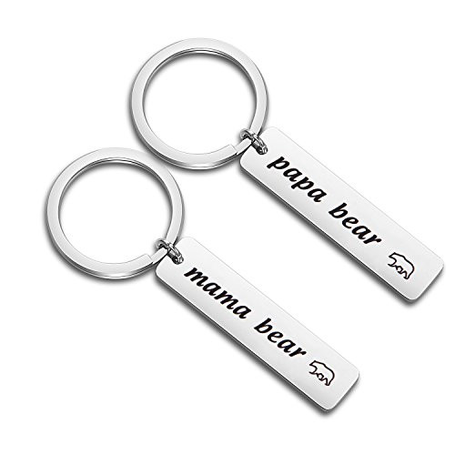 WUSUANED Mama Bear Papa Bear Keychain Set Mother Father Jewelry Gift for Mom Dad Mama papa Bear Set