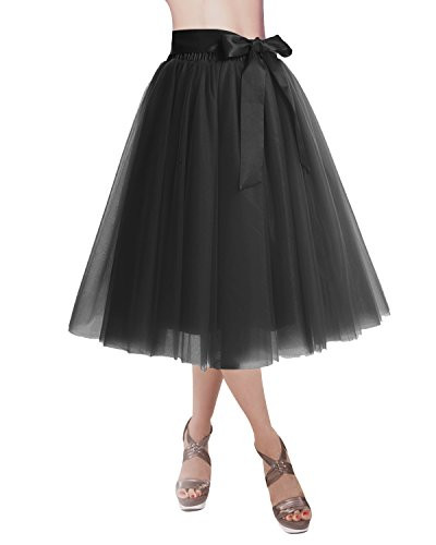DRESSTELLS Knee Length Tulle Skirt Tutu Skirt Evening Party Gown Prom Formal Skirts Black SM
