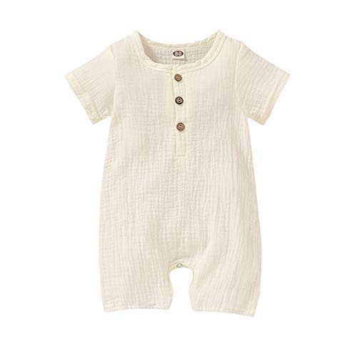 Happy Town Infant Baby Girl Boy Jumpsuit Cotton Linen Romper Short Sleeve OnePiece Bodysuit Infant Summer Clothes Outfits White 1824 Months