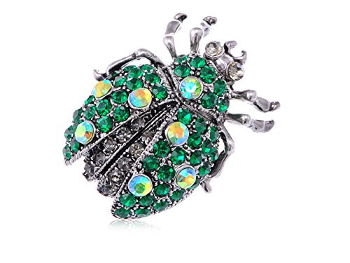 Alilang Antique Silvery Tone Shine Emerald Green Clear Crystal Rhinestones Ladybug Beetle Insect Novelty Brooch Pin Alilang Antique Silvery Tone Shine Emerald Green Clear Crystal Rhinestones Ladybug Beetle Insect Novelty Brooch Pin