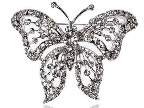 Alilang Silvery Tone Clear Crystal Colored Rhinestones Butterfly Brooch Pin Alilang Silvery Tone Clear Crystal Colored Rhinestones Butterfly Brooch Pin
