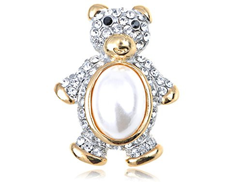 Alilang Golden Tone Shine Clear Crystal Rhinestones White Enamel Teddy Bear Brooch Pin Alilang Golden Tone Shine Clear Crystal Rhinestones White Enamel Teddy Bear Brooch Pin