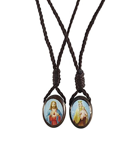 Sacred Heart of Jesus with Our Lady Mt Carmel Catholic Wood Scapular 58 Inch