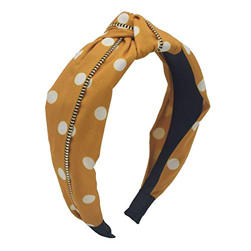 MHDGG 1 Pieces Wide Headbands for Women Polka Pot Zipper Bandana Headband Knot Turban Headband Hair Band Elastic Hair Hoops Hair Accessories for Women and GirlsYellow