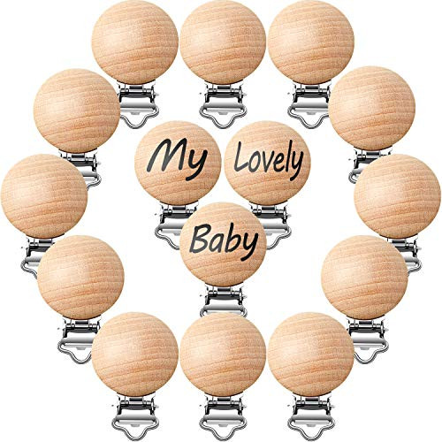 15 Pieces Natural Beech Wood Pacifier Clips Toy Suspender Clips Charm DIY Pacifier Clips