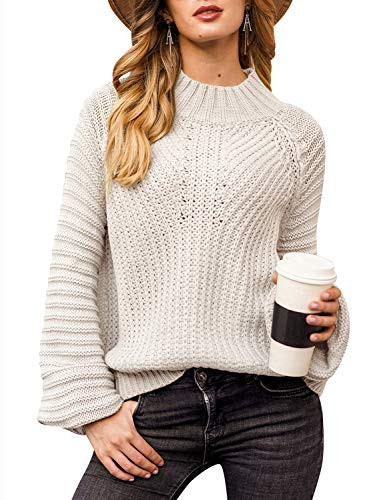 BerryGo Chunky Crewneck Sweaters Long Sleeve Oversized Cable Knit Sweater White