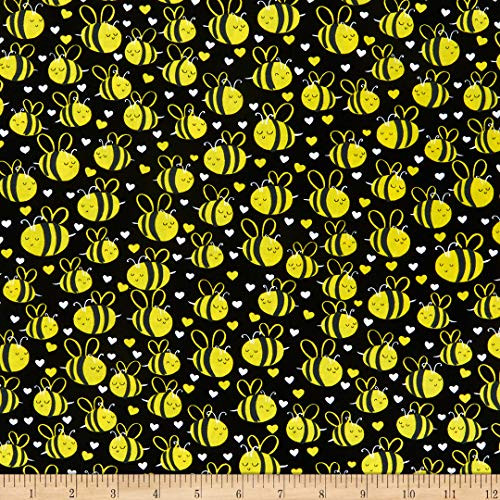 Timeless Treasures Whats The Buzz Cute Plump Bees Black Fabric by the Yard