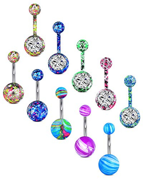 LAURITAMI 14G Belly Button Rings Surgical Steel Rainbow CZ Navel Piercing Barbell Belly Navel Rings 10mm Body Jewelry for Women Girls LAURITAMI 14G Belly Button Rings Surgical Steel Rainbow CZ Navel Piercing Barbell Belly Navel Rings 10mm Body Jewelry for Women Girls