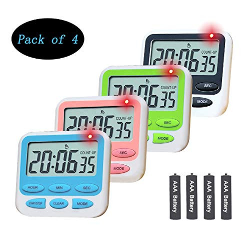 Digital Kitchen Timer Bestwya Cooking Timer Clock with Loud Alarm Magnetic Back and Retractable Stand Minute Second Countdown Clear LCD Display Pack of 4