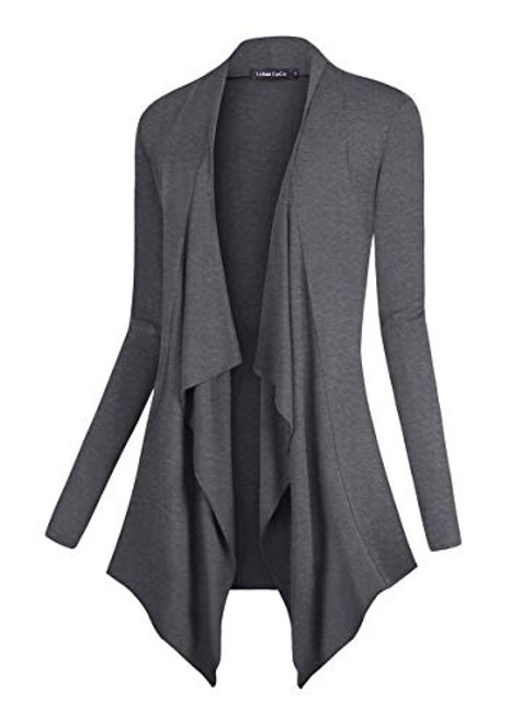 Urban CoCo Womens Drape Front Open Cardigan Long Sleeve Irregular Hem 2XL Grey